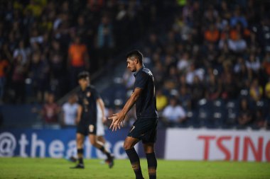 Buriram, Tayland-Mar13,2019: Pedro bispo küçük defin oyuncusu AFC2019 sırasında Jeonbuk hyundai 'ye karşı defin rampası arasında çarpışma halinde birleşti.