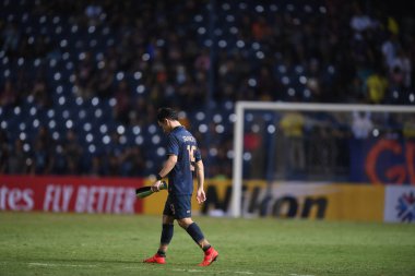 Buriram, Tayland-Mar13,2019: Buriram Stadyumu 'nda Jeonbuk Hyundai' ye karşı defin rampası arasında AFC2019 sırasında Supachok sarachat oyuncusu