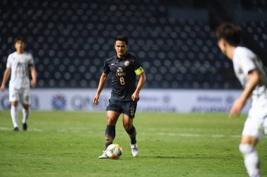 Buriram, Tayland-Mar13,2019: Buriram Stadyumu 'nda Jeonbuk Hyundai' ye karşı AFC2019 'da gömülen gömü sırasında bir araya gelen Suchao nutnum oyuncusu