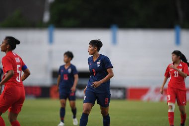 Bangkok-Tayland-17 Ağustos 2019: Tayland Beden Eğitimi Enstitüsü Chonburi, Tayland AFF 8-0 Singapur arasında Tayland # 9 numaralı Saowalak pengngam
