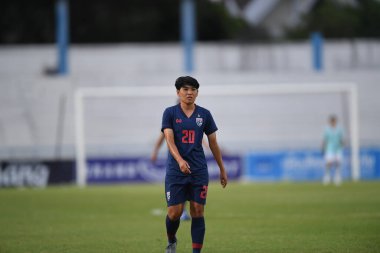 Bangkok-Tayland-17 Ağustos 2019: Tayland Beden Eğitimi Enstitüsü Chonburi, Tayland AFF 8-0 Singapur arasında 20 numaralı Wilaiporn boothduang # 20 oyuncusunun harekâtı