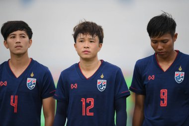 Bangkok-Tayland-17 Ağustos 2019: Rattikan thongsombut # 12 Tayland futbolcusu Tayland Beden Eğitimi Enstitüsü 'nde AFF 8-0 Singapur, Tayland