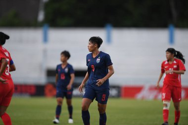 Bangkok-Tayland-17 Ağustos 2019: Tayland Beden Eğitimi Enstitüsü Chonburi, Tayland AFF 8-0 Singapur arasında Tayland # 9 numaralı Saowalak pengngam
