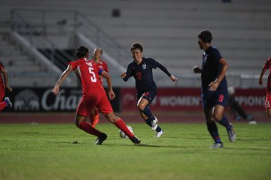Bangkok-Tayland-17 Ağustos 2019: Rattikan thongsombut # 12 Tayland futbolcusu Tayland Beden Eğitimi Enstitüsü 'nde AFF 8-0 Singapur, Tayland