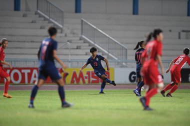 Bangkok-Tayland-17 Ağustos 2019: Tayland Beden Eğitimi Enstitüsü Chonburi, Tayland AFF 8-0 Singapur arasında Tayland 'da 23 numaralı Phonphirun philawan oyuncusu görev başında