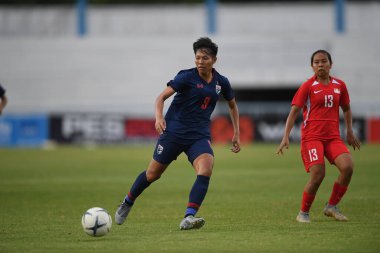 Bangkok-Tayland-17 Ağustos 2019: Tayland Beden Eğitimi Enstitüsü Chonburi, Tayland AFF 8-0 Singapur arasında Tayland # 9 numaralı Saowalak pengngam