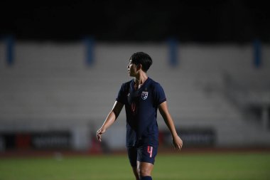 Bangkok-Tayland-17 Ağustos 2019: Duangnapa sritala # 4 Tayland futbolcusu Tayland Beden Eğitimi Enstitüsü 'ndeki AFF 8-0 Singapur, Tayland
