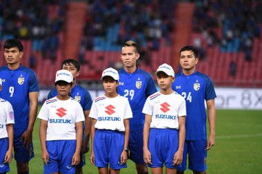 Bangkok-Tayland-9NOV2018: Tayland milli stadyumunda Timor leste ile Tayland arasındaki AFF Suzuki Kupası 2018 maçında Sanrawat dechmitr Tayland dechmitr oyuncusu
