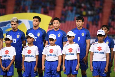 Bangkok-Tayland-9NOV2018: Tayland milli stadyumunda Timor leste ile Tayland arasındaki AFF Suzuki Kupası 2018 maçında Tayland 'ın Thitipan phungjan oyuncusu eylemde