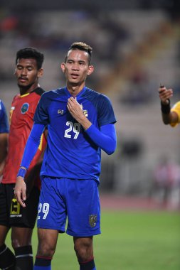 Bangkok-Tayland-9NOV2018: Tayland milli stadyumunda Timor leste ile Tayland arasındaki AFF Suzuki Kupası 2018 maçında Sanrawat dechmitr Tayland dechmitr oyuncusu