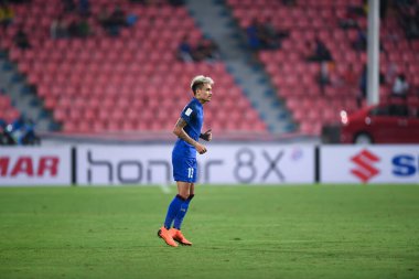 Bangkok-Tayland-9NOV2018: Tayland Milli Stadyumu 'nda Tayland ile Tayland arasındaki AFF Suzuki Kupası 2018' de oynayan Phillip patenci