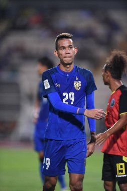 Bangkok-Tayland-9NOV2018: Tayland milli stadyumunda Timor leste ile Tayland arasındaki AFF Suzuki Kupası 2018 maçında Sanrawat dechmitr Tayland dechmitr oyuncusu