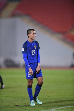 Bangkok-Tayland-9NOV2018: Tayland milli stadyumunda Timor leste ile Tayland arasındaki AFF Suzuki Kupası 2018 maçında Sanrawat dechmitr Tayland dechmitr oyuncusu