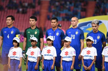Bangkok-Tayland-9NOV2018: Tayland milli stadyumu Timor Leste karşısında Tayland AFF Suzuki Kupası 2018 'de Mongkol Tossakai oynuyordu
