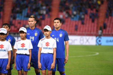 Bangkok-Tayland-9NOV2018: Tayland milli stadyumundaki Timor leste ile Tayland arasındaki AFF Suzuki Kupası 2018 maçında Korrakod Viriyaudomsiri oyuncusu