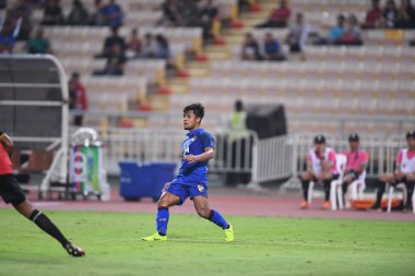 Bangkok-Tayland-9NOV2018: Tayland milli stadyumunda Timor leste ile Tayland arasındaki AFF Suzuki Kupası 2018 maçında Nurul Sriyangem oynuyordu