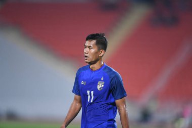 Bangkok-Tayland-9NOV2018: Tayland milli stadyumu Timor Leste karşısında Tayland AFF Suzuki Kupası 2018 'de Mongkol Tossakai oynuyordu