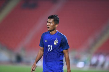 Bangkok-Tayland-9NOV2018: Tayland milli stadyumu Timor Leste karşısında Tayland AFF Suzuki Kupası 2018 'de Mongkol Tossakai oynuyordu