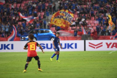 Bangkok-Tayland-9NOV2018: Tayland milli stadyumunda Timor leste ile Tayland arasındaki AFF Suzuki Kupası 2018 maçında Nurul Sriyangem oynuyordu