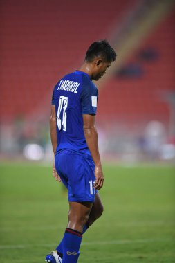 Bangkok-Tayland-9NOV2018: Tayland milli stadyumu Timor Leste karşısında Tayland AFF Suzuki Kupası 2018 'de Mongkol Tossakai oynuyordu
