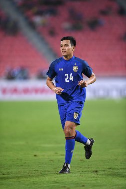 Bangkok-Tayland-9NOV2018: Tayland milli stadyumundaki Timor leste ile Tayland arasındaki AFF Suzuki Kupası 2018 maçında Korrakod Viriyaudomsiri oyuncusu