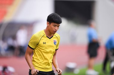 Bangkok-Tayland-16NOV2018: Tayland Milli Stadyumu, Tayland AFF Suzuki Kupası 2018 antrenman gününde Tanaboon Kesarat oyuncusu