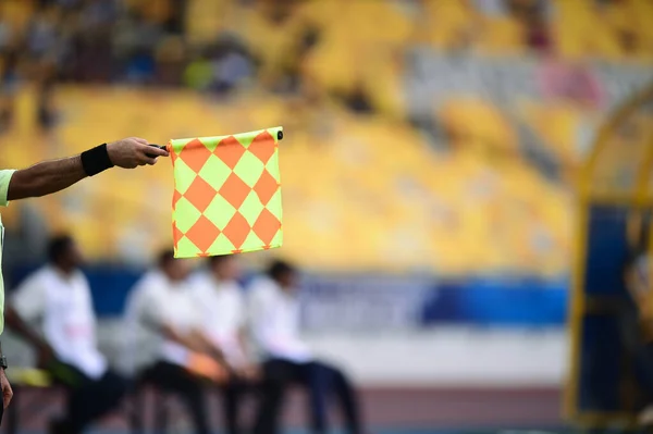 Assistant Referee Hold Flag Offside Signal — Stock Photo, Image