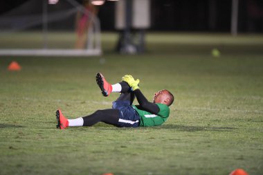 Buriram-Tayland-7Jun2019: Curacao oyuncusu Vietnam 'a karşı antrenman öncesi Chang antrenman sahasında, defin, thailand