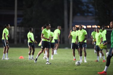 Buriram-Tayland-7Jun2019: Curacao oyuncusu Vietnam 'a karşı antrenman öncesi Chang antrenman sahasında, defin, thailand