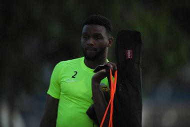 Buriram-Tayland-7Jun2019: Curacao oyuncusu Vietnam 'a karşı antrenman öncesi Chang antrenman sahasında, defin, thailand