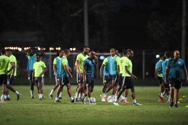 Buriram-Tayland-7Jun2019: Curacao oyuncusu Vietnam 'a karşı antrenman öncesi Chang antrenman sahasında, defin, thailand