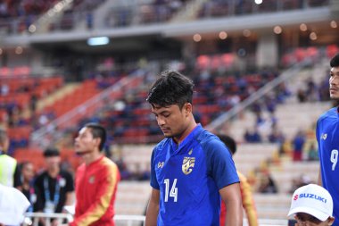 Bangkok-Tayland-17NOV2018: Tayland milli stadyumunda Tayland ile Endonezya arasındaki AFF Suzuki Kupası 2018 'de Nurul Sriyankem oyuncusu eylemde