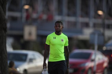 Buriram-Tayland-7Jun2019: Curacao oyuncusu Vietnam 'a karşı antrenman öncesi Chang antrenman sahasında, defin, thailand