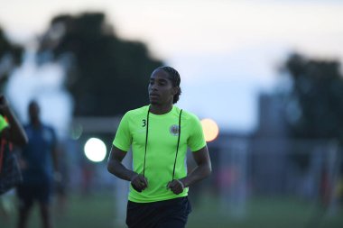 Buriram-Tayland-7Jun2019: Curacao oyuncusu Vietnam 'a karşı antrenman öncesi Chang antrenman sahasında, defin, thailand