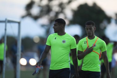 Buriram-Tayland-7Jun2019: Curacao oyuncusu Vietnam 'a karşı antrenman öncesi Chang antrenman sahasında, defin, thailand