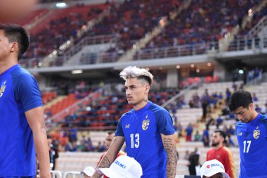 Bangkok-Tayland-17NOV2018: Tayland milli stadyumunda Tayland ile Endonezya arasındaki AFF Suzuki Kupası 2018 'de oynayan Phillip roller