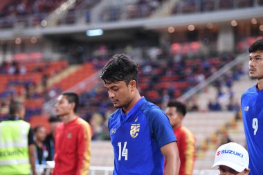Bangkok-Tayland-17NOV2018: Tayland milli stadyumunda Tayland ile Endonezya arasındaki AFF Suzuki Kupası 2018 'de Nurul Sriyankem oyuncusu eylemde