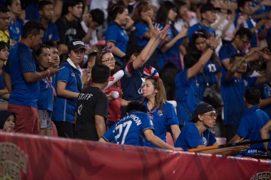 Bangkok-Tayland-17NOV2018: Tayland ile Endonezya arasındaki AFF Suzuki Kupası 2018 yılındaki ulusal stadyum, Tayland karşılaşmasında kimliği belirsiz taraftar