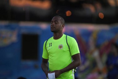 Buriram-Tayland-7Jun2019: Curacao oyuncusu Vietnam 'a karşı antrenman öncesi Chang antrenman sahasında, defin, thailand