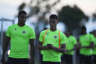 Buriram-Tayland-7Jun2019: Curacao oyuncusu Vietnam 'a karşı antrenman öncesi Chang antrenman sahasında, defin, thailand