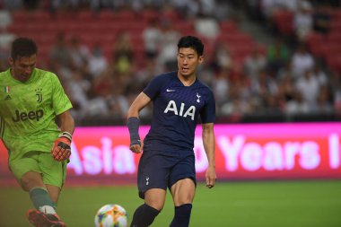 Kallang, Singapur - 21 Temmuz 2019: Heung-Min Son, Tottenham Hotspur oyuncusu Juventus ile Singapur 'daki ulusal stadyumda oynanan maç sırasında 