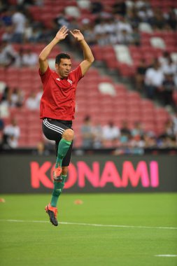 Kallang, Singapur - 21 Temmuz 2019: Juventus 'un oyuncusu Gianluigi Buffon, Juventus ile Singapur Ulusal Stadyumu arasındaki buzul 2019 savaşında 
