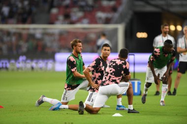 Kallang, Singapur - 21 Temmuz 2019: Juventus 'un oyuncusu Cristiano Ronaldo, Juventus ve Spurs arasında Singapur' daki ulusal stadyumda 2019 yılındaki eylemde.  