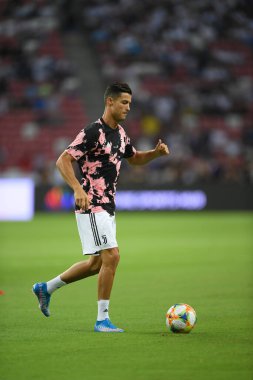 Kallang, Singapur - 21 Temmuz 2019: Juventus 'un oyuncusu Cristiano Ronaldo, Juventus ve Spurs arasında Singapur' daki ulusal stadyumda 2019 yılındaki eylemde. 