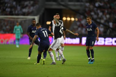 Kallang, Singapur - 21 Temmuz 2019: Erik Lamela, Tottenham Hotspur oyuncusu Juventus ile Singapur Ulusal Stadyumu arasındaki buzul 2019 sırasında 