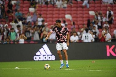 Kallang, Singapur - 21 Temmuz 2019: Juventus 'un oyuncusu Cristiano Ronaldo, Juventus ve Spurs arasında Singapur' daki ulusal stadyumda 2019 yılındaki eylemde.   