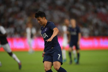 Kallang, Singapur - 21 Temmuz 2019: Heung-Min Son, Tottenham Hotspur oyuncusu Juventus ile Singapur 'daki ulusal stadyumda oynanan maç sırasında 