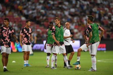 Kallang, Singapur - 21 Temmuz 2019: Juventus 'un oyuncusu, Juventus ve Spurs arasında Singapur' daki ulusal stadyumda 2019 yılındaki eylemde.  