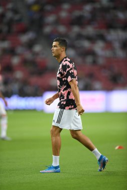 Kallang, Singapur - 21 Temmuz 2019: Juventus 'un oyuncusu Cristiano Ronaldo, Juventus ve Spurs arasında Singapur' daki ulusal stadyumda 2019 yılındaki eylemde.  
