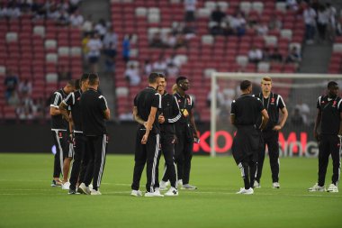 Kallang, Singapur - 21 Temmuz 2019: Juventus 'un oyuncusu, Juventus ve Spurs arasında Singapur' daki ulusal stadyumda 2019 yılındaki eylemde.  